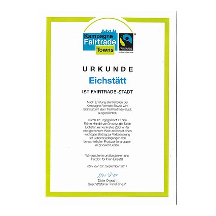 Urkunde Fairtrade-Stadt