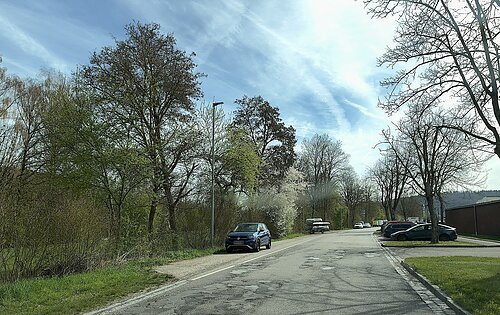 Der Straßenbelag im Industriegebiet Sollnau wird in den kommenden Wochen erneuert – er ist sicht- und spürbar in die Jahre gekommen. Dafür sind halbseitige Straßensperren notwendig, auch die straßenbegleitenden Parkplätze (links) an dieser Stelle müssen ab kommenden Montag gesperrt werden.  Foto: Maximilian Zehentmeier